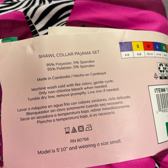 NEW Room Service Shawl Collar Pajama Set Women's XL Zebra Print Pink - Picture 9 of 11